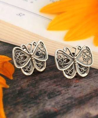 Silver oxidized butter fly & rawa stud earrings 4
