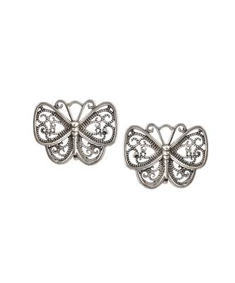 Silver oxidized butter fly & rawa stud earrings 5