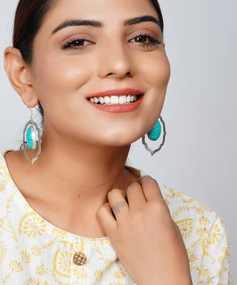 Silver oxidized firoza ear hoops 1