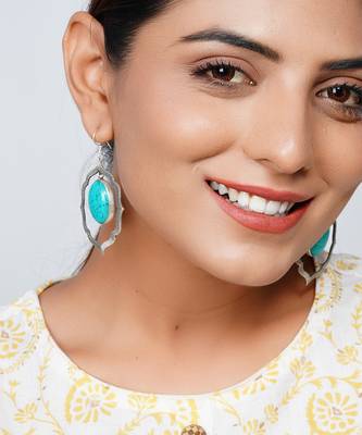 Silver oxidized firoza ear hoops 2