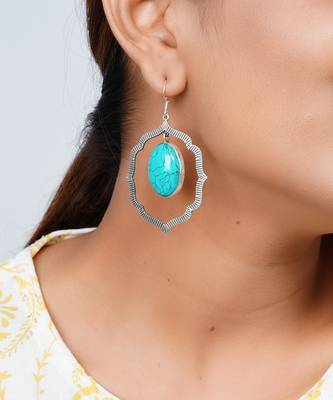 Silver oxidized firoza ear hoops 3