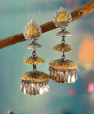 Gold plated silver tear drop stud jhumki 4