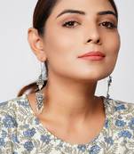 Silver oxidized rawa ear hoops