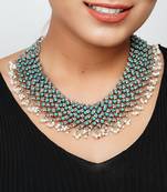 Silver oxidized firoza statement adjustable necklace