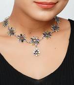 Silver floral multi color adjustable chain necklace