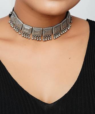 Silver oxidized antique choker necklace 1