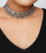 Silver oxidized antique choker necklace