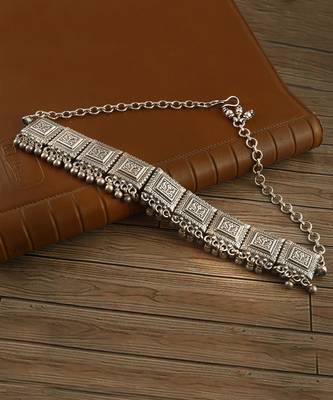 Silver oxidized antique choker necklace 2