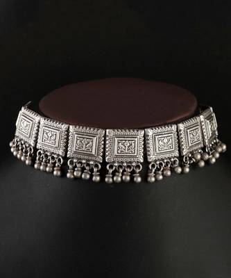 Silver oxidized antique choker necklace 4