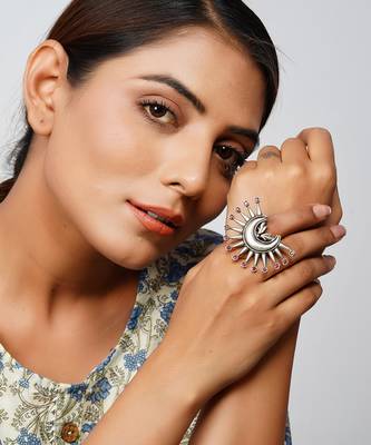 Silver adorable floral ruby adjustable ring 1