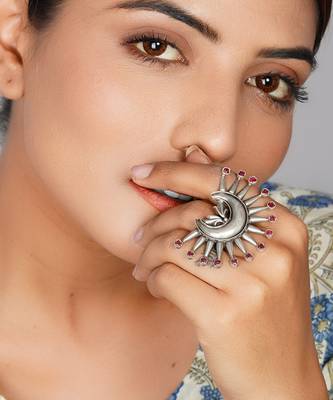 Silver adorable floral ruby adjustable ring 3