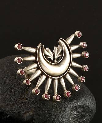 Silver adorable floral ruby adjustable ring 4