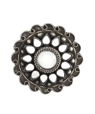 Silver oxidized adorable floral mirror adjustable ring 4