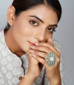 Silver oxidized floral mirror adjustable rings