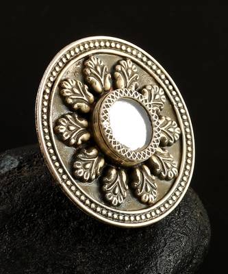 Silver oxidized floral mirror adjustable rings 4