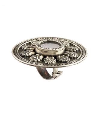 Silver oxidized floral mirror adjustable rings 5