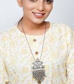 Silver oxidized floral ghungroo pendant