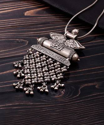 Silver oxidized floral ghungroo pendant 2