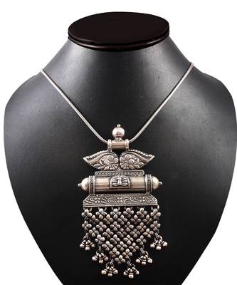 Silver oxidized floral ghungroo pendant 3