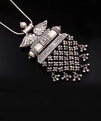 Silver oxidized floral ghungroo pendant 4