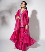 Fuschia pink pure chanderi embroidered gharara set