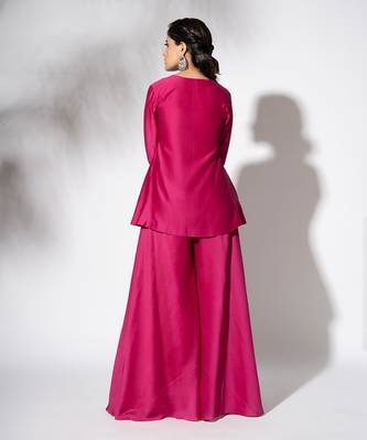 Fuschia pink pure chanderi embroidered gharara set 4