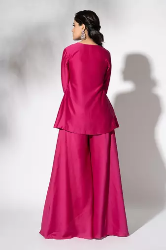 Fuschia pink pure chanderi embroidered gharara set