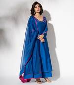 Electric blue pure chanderi embroidered anarkali set