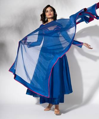 Electric blue pure chanderi embroidered anarkali set 2