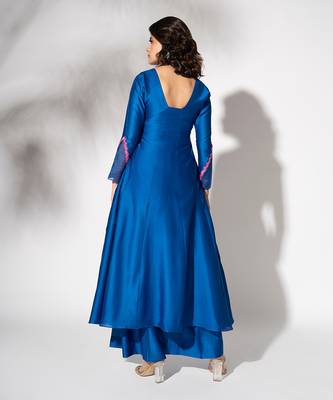 Electric blue pure chanderi embroidered anarkali set 5