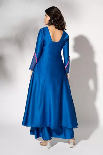 Electric blue pure chanderi embroidered anarkali set