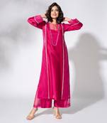 Fuschia pink pure chanderi embroidered kurta set