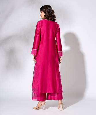 Fuschia pink pure chanderi embroidered kurta set 5