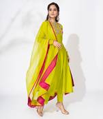 Lime green pure chanderi embroidered kurta set