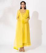 Yellow pure chanderi embroidered kurta set