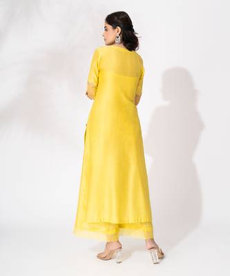 Yellow pure chanderi embroidered kurta set 5