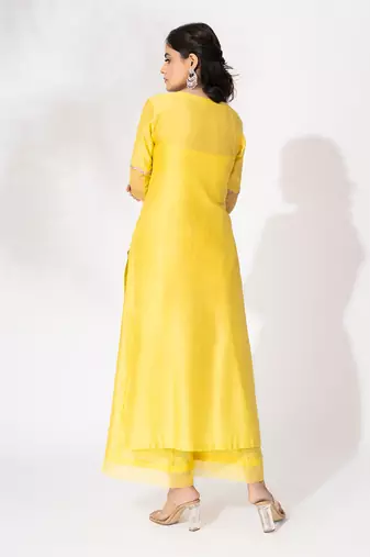 Yellow pure chanderi embroidered kurta set