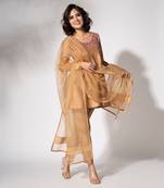 Gold pure chanderi kali short kurta set