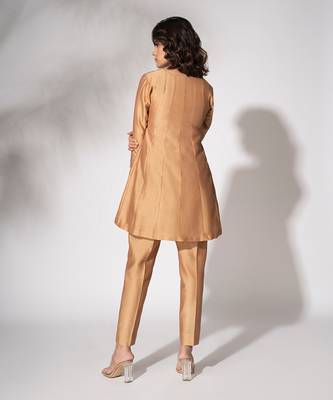 Gold pure chanderi kali short kurta set 5