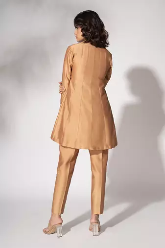 Gold pure chanderi kali short kurta set