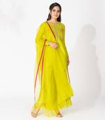 Lime green pure chanderi emboidered kurtaset