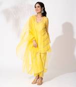 Yellow organza lace embroidered kurta set