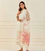 Geroo Jaipur Off-white Hand-Painted Organza Dupatta With Tassels