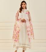 Geroo Jaipur Off-white Hand-Painted Organza Dupatta With Tassels