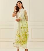 Geroo Jaipur Green Hand-Painted Organza Dupatta With Tassels