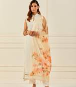 Geroo Jaipur Yellow Hand-Painted Organza Dupatta With Tassels