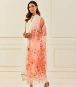 Geroo Jaipur Peach Hand-Painted Organza Dupatta With Tassels