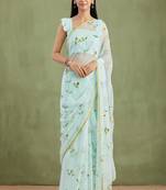 Geroo Jaipur Blue Hand Painted Chiffon Saree