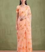 Peach Hand Painted Mukaish Chiffon Saree