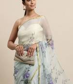 Grey Hand Painted Floral Chiffon Saree